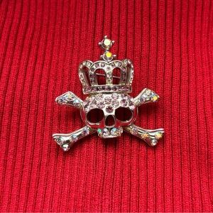 Vivienne Westwood inspired Vintage Silver crystal Skull Brooch with rhinestones